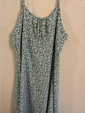 Sage Green Floral Midi Slip Dress with Spaghetti Straps